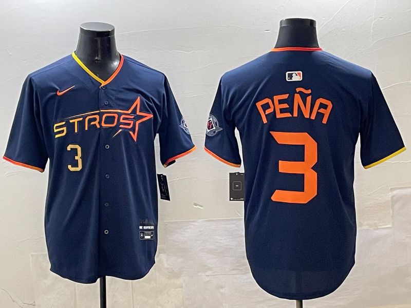 Men Houston Astros #3 Pena Drak Blue Three generations Joint Name 2025 Nike MLB Jersey style 3->houston astros->MLB Jersey